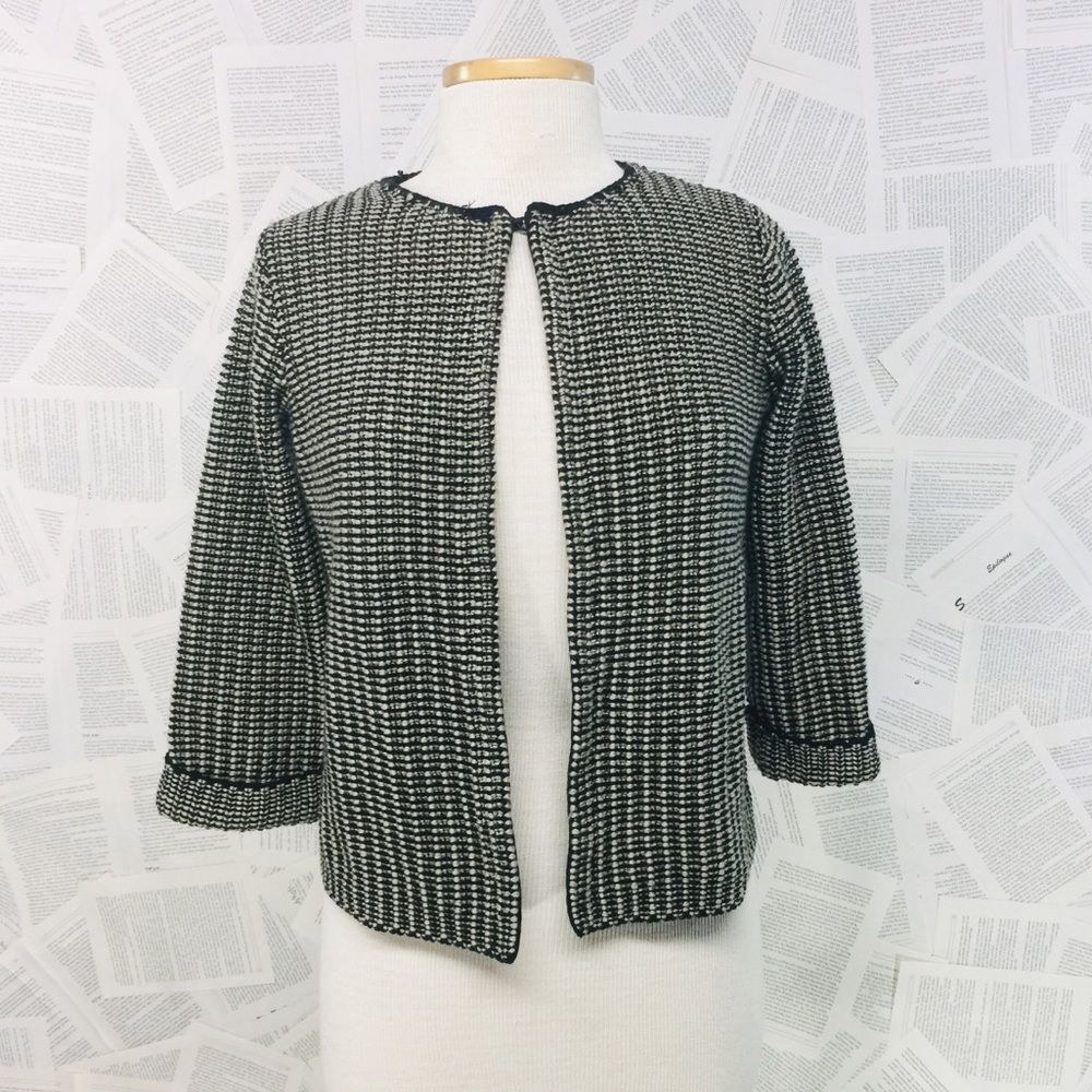 Chico's Cardigan Woven Black Cream Size 0